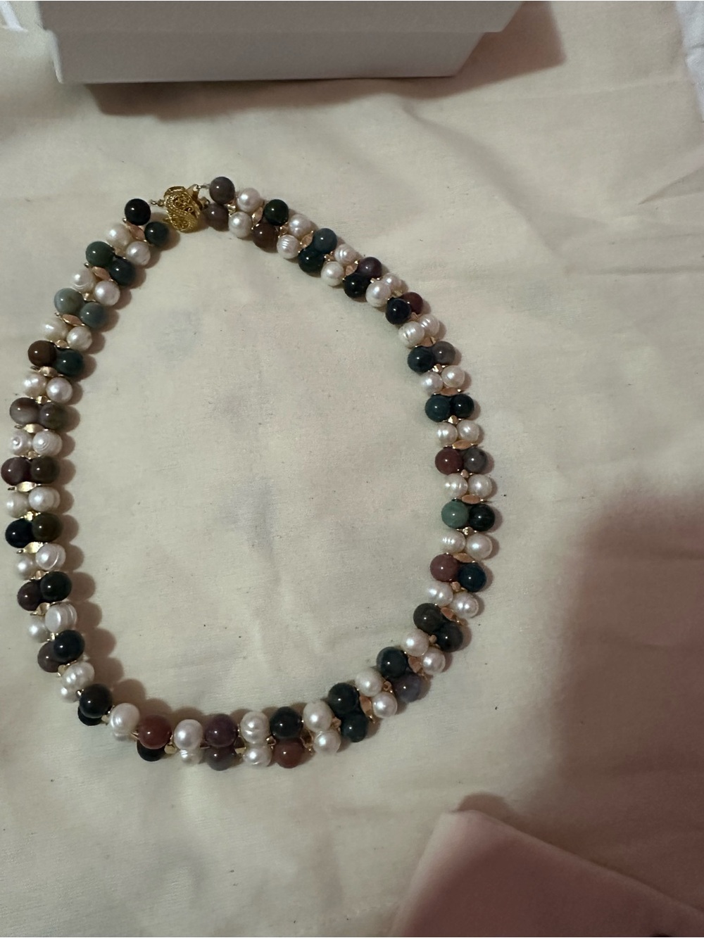 Freshwater Pearl and Multicolor Agate Necklace